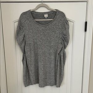 A New Day Women’s Grey Scoop Neck Lightweight Knit Top with Balloon Sleeves SzXL